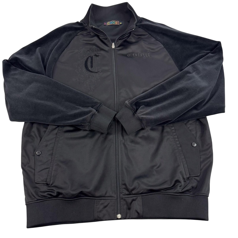Coogi Jacket Mens 2XL Black Velvet Bomber Full Zip Blackout Embroidered Hip Hop
